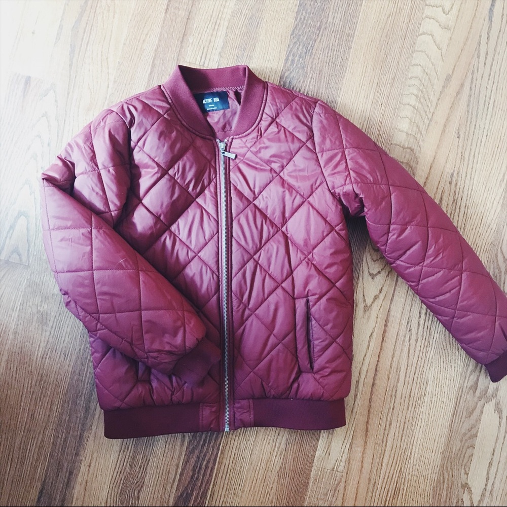 Maroon lightweight puffer bomber jacket
